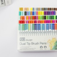 100 Pcs Dual Tip Watercolor Brush Pen, PP Box Fineliner Pen Set, Watercolor Brush Coloring Markers