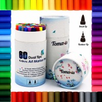 Paper Canister Brush Pen, Dual Soft Brush Tip Pen And Fineliner Tip Colored Marker With 60 Unique Color