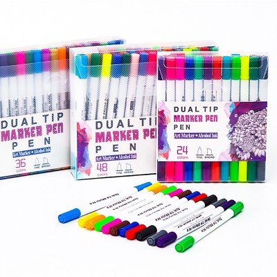 24 Colors Dual Tip Art Marker Pens,Water Color Pen For Draw Manga Design Art Supplies